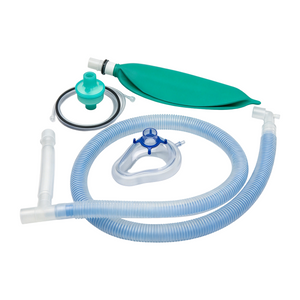 Coaxial anesthesia circuit set with filter, anesthesia mask, breathing bag and gas sampling line