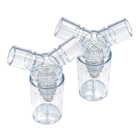 Reusable water trap for breathing circuit with drain port and standard connectors
