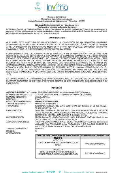 Colombian Health Registration Certificate